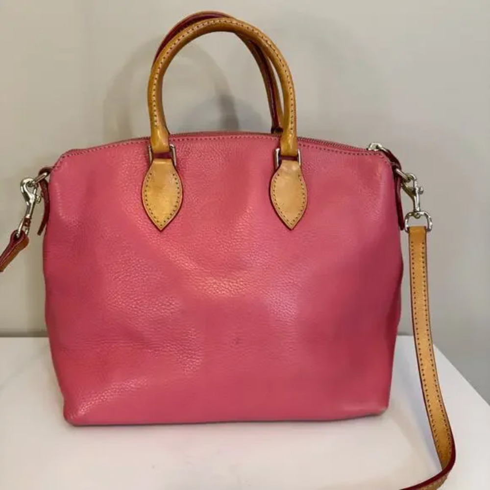 Dooney and Bourke Dillen Satchel Crossbody Bag Bubble Pink Double Pocket Leather - Picture 9 of 9